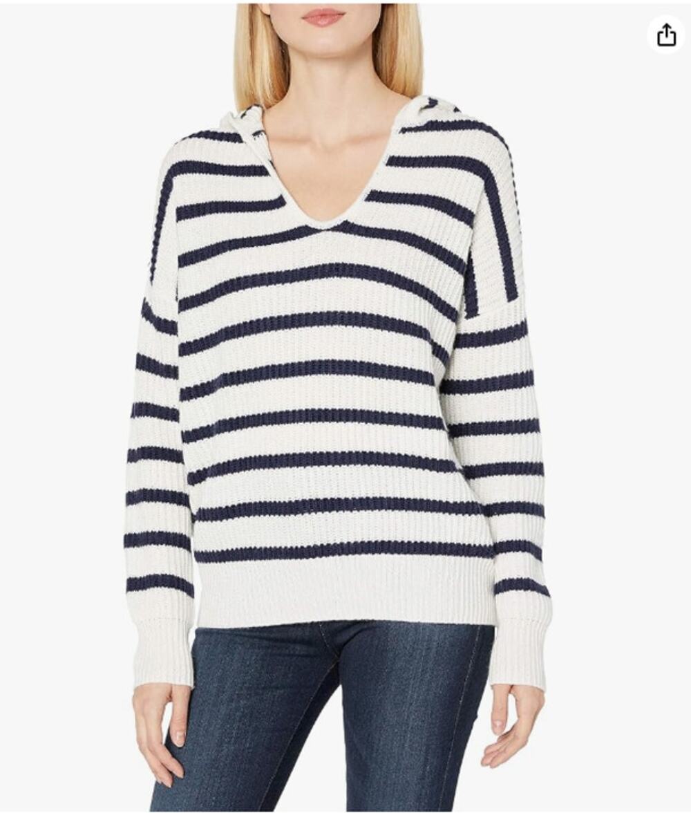 SPLENDID Striped Hooded Knit Sweater in Navy Stripe // M